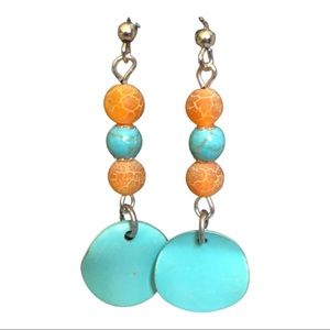 Handcrafted recycled metal dragon vein agate earrings